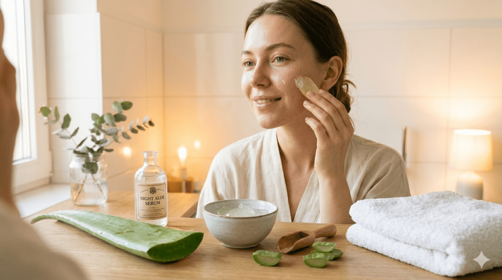 applying aloe vera gel at face gently.